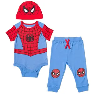 Marvel Avengers Spider-Man Infant Baby Boys Bodysuit Pants and Hat 3 Piece Outfit Set 12 Months
