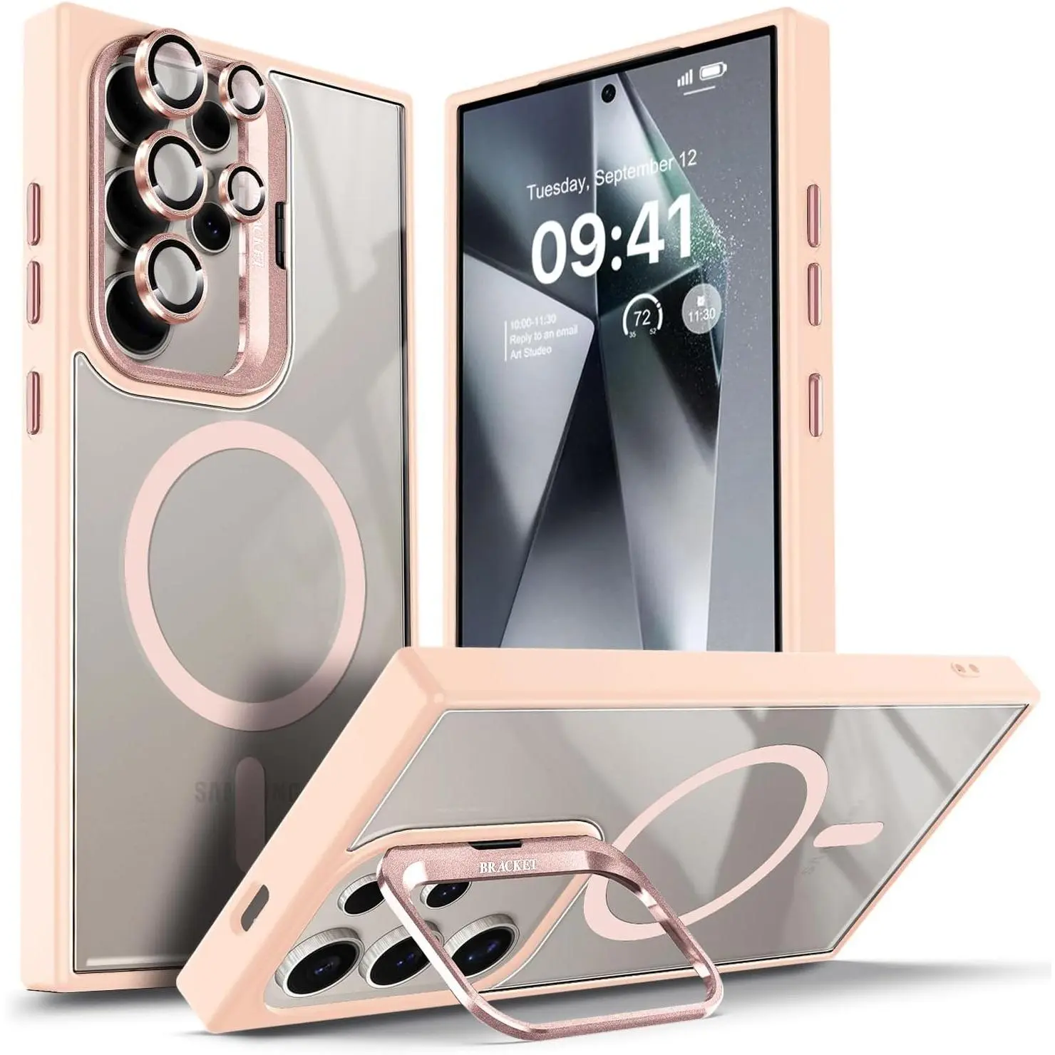 [Free/ship] For Samsung Galaxy S26 S25 Ultra S24 Plus S23 For MagSafe Magnetic Folding Metal KickStand Shockproof Bumper Slim Hard Clear Case Silicone Frame With Individual Camera Lens Protector Film Phone Cover