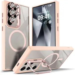 [Free/ship] For Samsung Galaxy S26 S25 Ultra S24 Plus S23 For MagSafe Magnetic Folding Metal KickStand Shockproof Bumper Slim Hard Clear Case Silicone Frame With Individual Camera Lens Protector Film Phone Cover