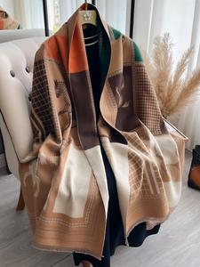 boho style colorful horse & plaid pattern shawl, casual soft warm long scarf for fall & winter, fashion accessories for women & men