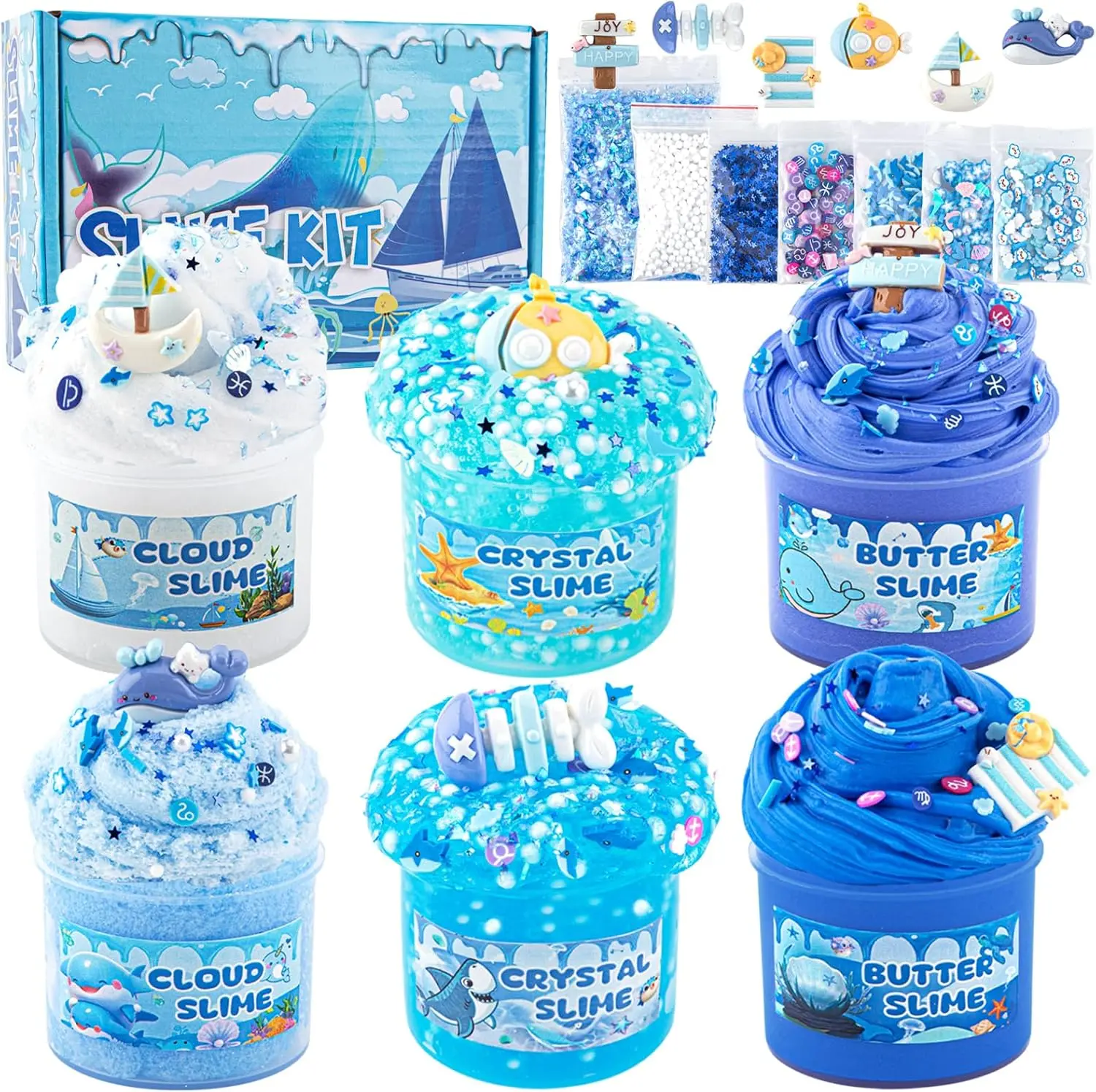 Halloween Fall Gift  6-Pack Blue Slime Kit for Kids, Butter Cloud Squishy Birthday Gift Set | Party favor, goodie bag stuffer, Easter basket filler and sensory slime toy for boys and girls ages 4-10