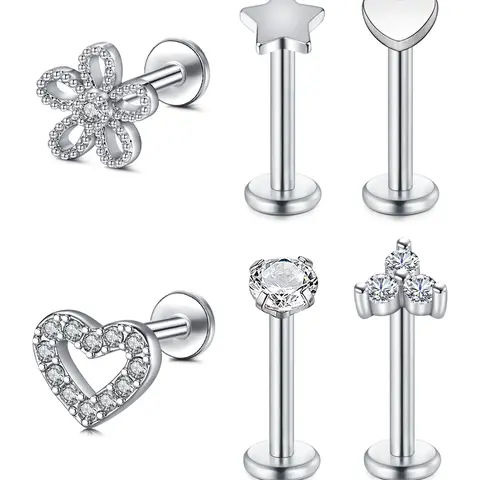 16gauge Internal Thread Lip Studs Medusa Piercing Labret Jewelry Body Piercing Jewelry Stainless Steel Cartilage Earrings for Tragus/Helix/Conch/Medusa/Lip/Labret 8mm Vertical Labret Jewelry