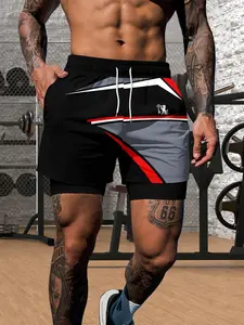 Men's Summer New Geometric Print Beach Pants, Dual Layer Anti-Slip, Breathable Quick-Dry, Casual Fitted Daily Wear