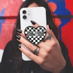 Goth Mama Phone Grip, Elder Emo Mama Checkerboard Heart MagSafeGrip, Alternative Mom Kindle & Phone Grip, Dark Aesthetic Mama