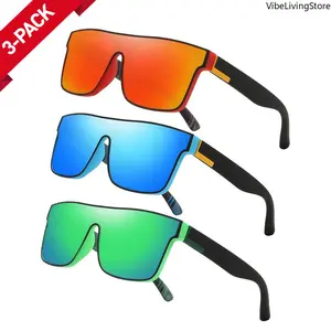 3 Pack One-Piece Colorful Sports Sunglasses for Men Women, UV400 Protection Anti-Glare Polarized Fashion Shades, Trendy Unisex Eyewear for Outdoor Activities, Cycling, Travel, Daily Wear & Streetwear