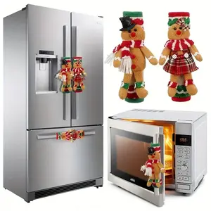 2 Pcs Christmas Gingerbread Man and Woman Refrigerator Handle Covers, Classic Polyester Holiday Kitchen Decor, Home and Kitchen Appliances