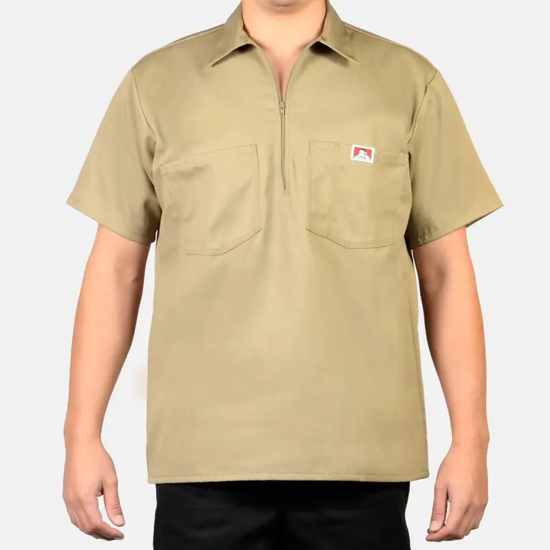 Ben Davis Men's Original Plenty Tough Fabric Plain Workwear Shirt - Short Sleeve, Half-Zip Neck, 2 Chest Pockets with Pencil Pouch, Easy Movement, All-Seasons Menswear Male Clothing (Up to 3XL)