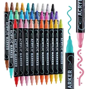 30 Colors Dual Tip Acrylic Paint Markers, Dot & Fine Tip Acrylic Paint Pens for Rock, Wood, Fabric, Canvas, Glass, Scrapbook, Paper, Ceramic, Egg, DIY Crafts Supplies Photo Album Supplies