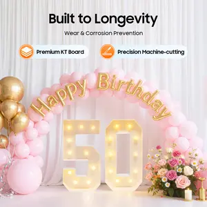 50 Light Up Numbers 39 Inches Tall LED Birthday Decor with 20 Bulbs Battery Powered for Party Anniversary Indoor Backdrop Retro White Vintage