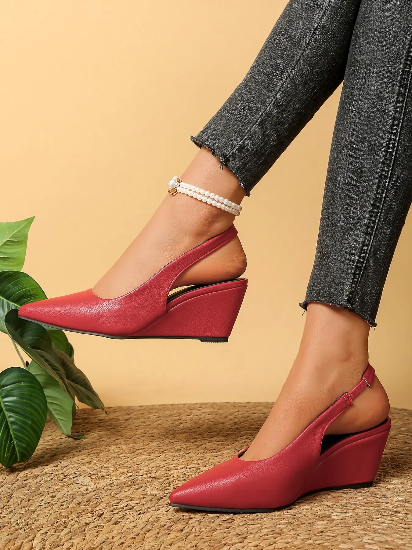 Vintage Style Backless Wedge Heeled Shoes, Pointed Toe Casual Party Sandals, Women's High Heel Dress Shoes, Comfortable, Classy, Stylish and Elegant, High Heels Wedge