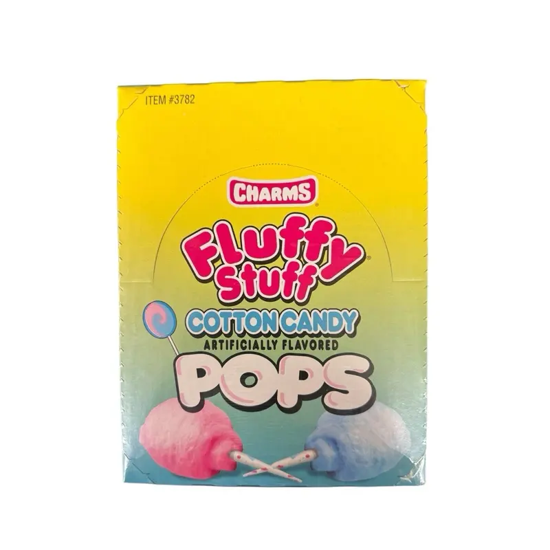 Charms Fluffy Stuff Cotton Candy Lollipops- 1 Box 48 Count