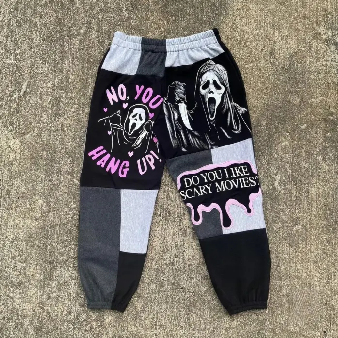 Horror Movie Patchwork Sweatpants Joggers Women Men Vintage Halloween Gothic Y2K Streetwear Drawstring Casual Sweat Pants