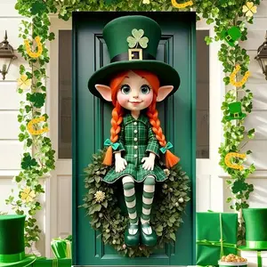 1Pcs St. Patrick's Day home decoration, durable polyester material door frame, green clover door welcome decoration props, Doorframe Ornament