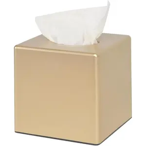 Tissue Box Cover, Square Facial Tissue Holder Storage for Bathroom Vanity, Countertops, Dressers, Night Stand, Parlors and Offices - Gold