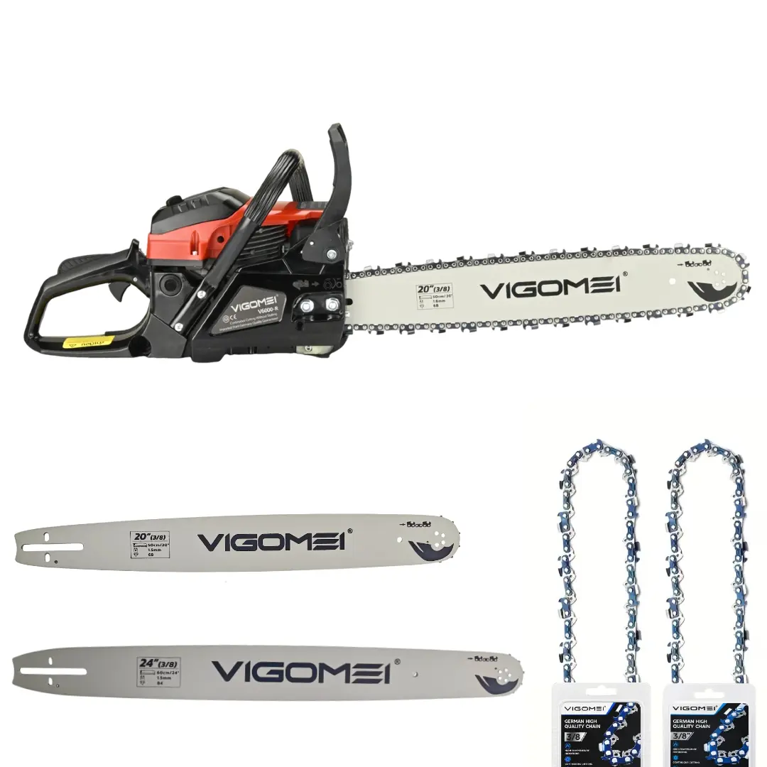 VIGOMEI 105CC Engine Gas Powered Chainsaw, Anti-Vibration Handheld Model for Professional Loggers’ Lumber Cutting, 3/8'' German chain 20in & 24in Replaceable Guide Bars