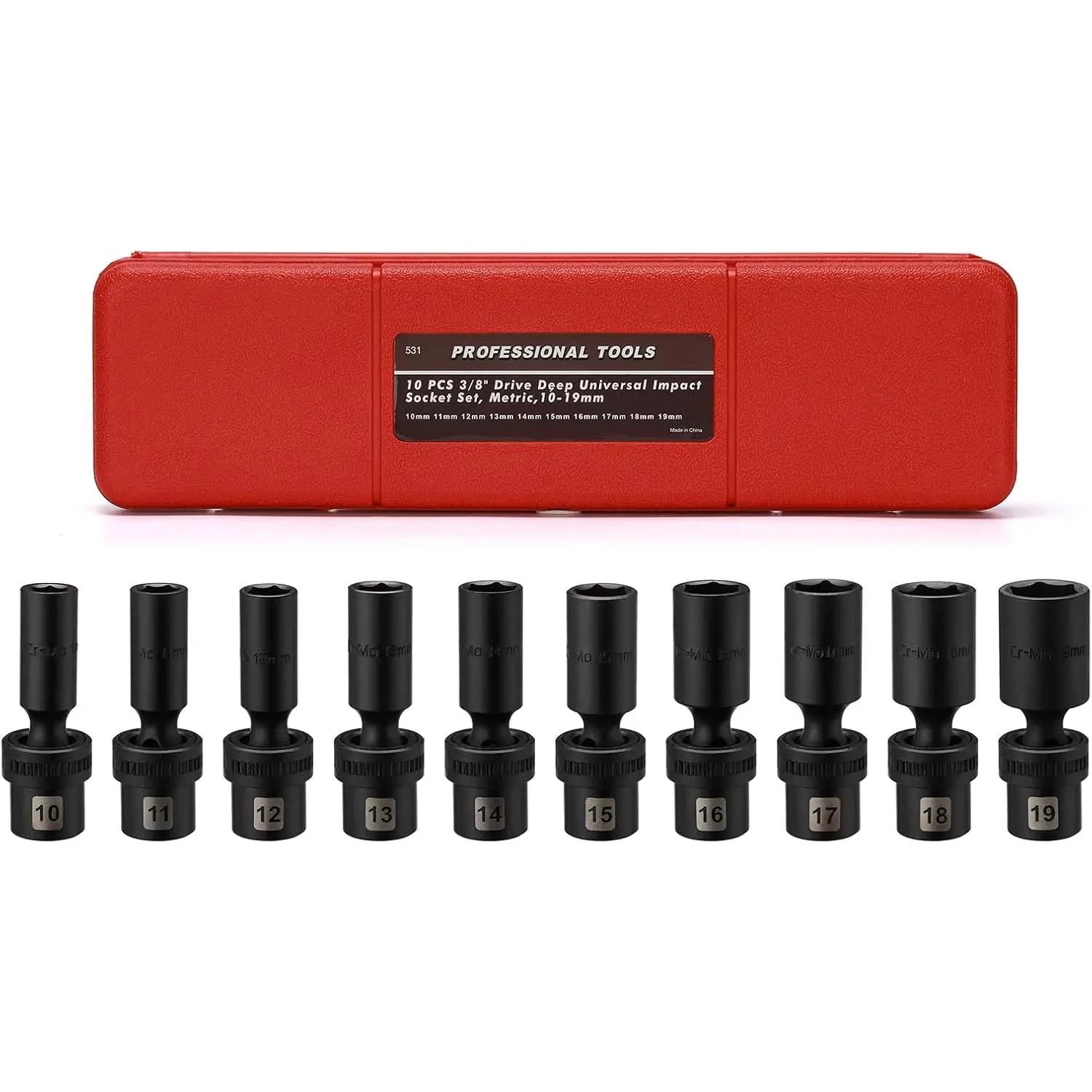 Mayouko New 10 PCS 3/8" Drive Deep Universal Impact Socket Set - 6 Points, Metric Sizes, 10-19mm