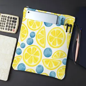 1PC Lemon Blueberry Fruit Print Book Cover with Zipper Closure - Book Protector & Storage Bag, Front Pocket for Students, Teachers, Office Supplies.