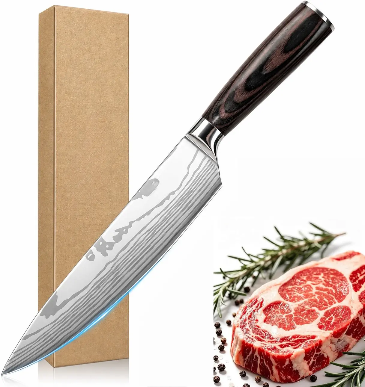 8 Inch Chef Knife, Professional High Carbon Stainless Steel Kitchen Knife with Ergonomic Pakkawood Handle, Ultra Sharp Cooking Knives, Dishwasher Safe, Chef Gifts Blade Meat Wooden