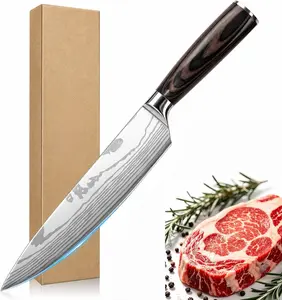 8 Inch Chef Knife, Professional High Carbon Stainless Steel Kitchen Knife with Ergonomic Pakkawood Handle, Ultra Sharp Cooking Knives, Dishwasher Safe, Chef Gifts Blade Meat Wooden