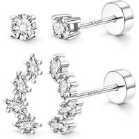 Silver-CZ Leaf/Set 3
