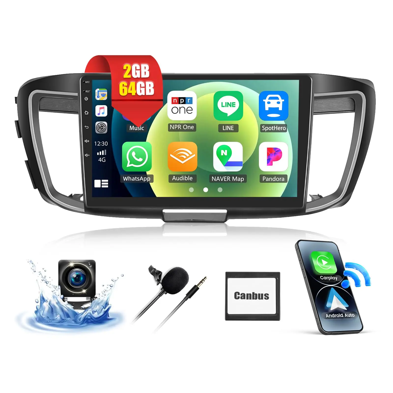 10.1" Android 15 Car Stereo Head Unit Car Accessories for Honda Accord 9th Gen 2.4L (2013-2015) - 2G+64G, CarPlay, Android Auto, Bluetooth, GPS Navigation, WiFi, FM HD Radio, Backup Camera, Canbus