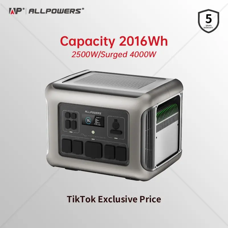 ALLPOWERS R2500/R2500V2 Portable Power Station 2016Wh,LiFePO4 Battery,Full Charge in 1.5 Hours,Solar Powered Generator for Home Use,Outdoor Camping,Off-Grid Emergency