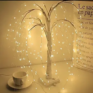 192LED Bendable Willow Vine Lights, Fiber Optic Weeping Willow Tree String Lights, Color Optional Novelty Fairy Lights for Entrance, Bedside, Christmas, Halloween, Thanksgiving & Photo Props