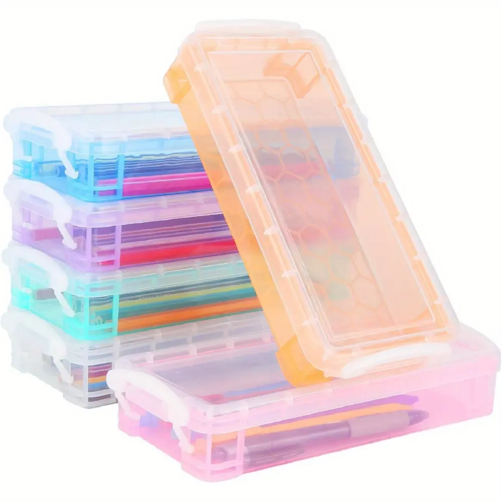 6 Pcs Stackable Transparent Plastic Pen Storage Boxes (22x10x4 Cm) - Stationery Organizer Holder, Table Organizer for Office Stationery Supplies, Colour Pencils, Drawing Brushes