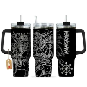 STORMMECH - Jujutsu Kaisen Mahoraga 40oz Tumbler With Handle Stainless Steel Tumbler, Eight-Handled Sword Divergent Sila Divine General Anime Travel Mug, Shikigami Power Aesthetic Cup, Gift for Anime & Manga Fans