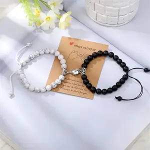 Beaded Magnetic Bracelet Heart Shape Charm Couple Bestie Bracelet Fashionable Adjustable Matching Bracelet Beaded Drawstring Bracelet Men’s and Women’s Gift