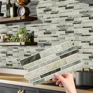 12/24/48PCS Irregular Marble Mosaic Tile Stickers | PVC Crystal Film | Waterproof Oil-Proof Self-Adhesive for Kitchen Bathroom | Marble Backsplash Wallpaper(XY-HTP)