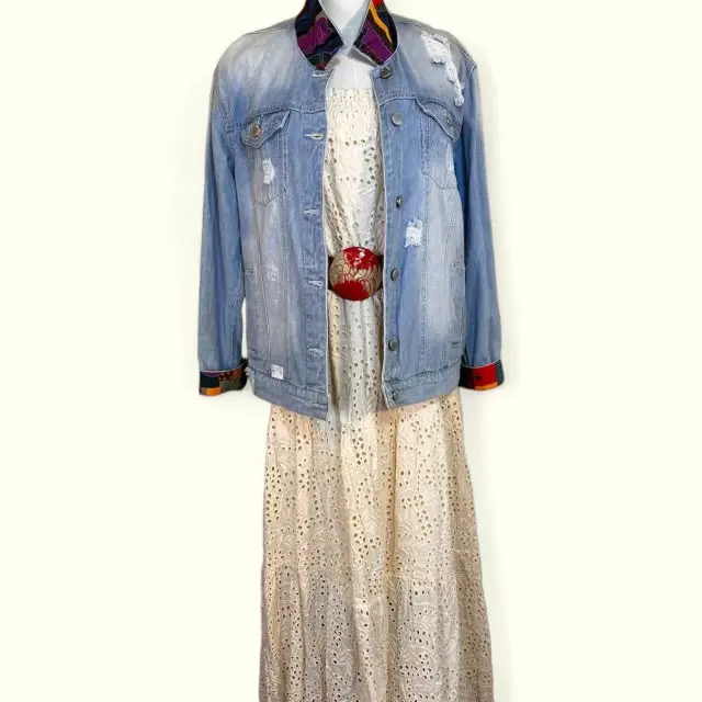 2Sistahs Take2 Reimagined Boho Vintage Jean Jacket* Womenswear Bohemian Coats Comfortable Outfit Style Tops Underwear Women Lady Collar Outerwear