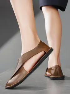 Men's Leather Sandals, Casual Breathable Sandals, Stylish Summer Footwear, Comfortable Low Heel Shoes, Perfect for Outdoor Activities, Elegant Design, /