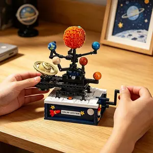 Hand-Cranked Mechanical Solar System Planetarium Blocks, Vintage Astronomical Design, Desktop Decor, Ideal Birthday Gift