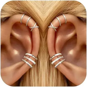 Virelyn B Ear Cuffs Non-Piercing for Women Dainty 14K Gold Plated Clip On Cartilage Earrings Hypoallergenic Huggie Hoop Cuffs Fake Earings for Non Pierced Ears