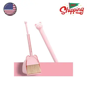 Mini Broom with Dustpan for Kids,Little Housekeeping Helper Set (Pink)