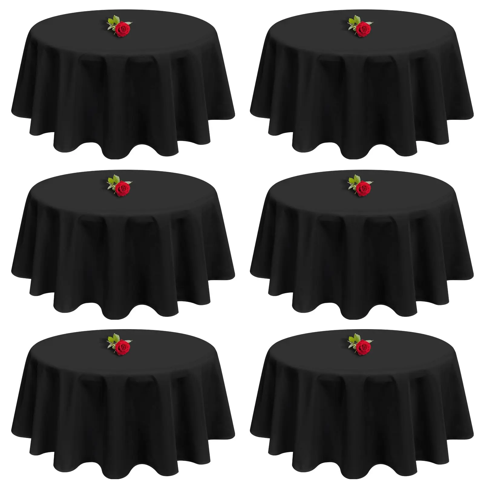 SHOWGEOUS 6-Pack White Round 120-Inch Tablecloth for 8FT Tables, Fade-Proof Fabric, Stain-Resistant, Outdoor-Ready Party Decoration, Works Indoors and in Garden Settings, Wedding/Graduation Event Cover