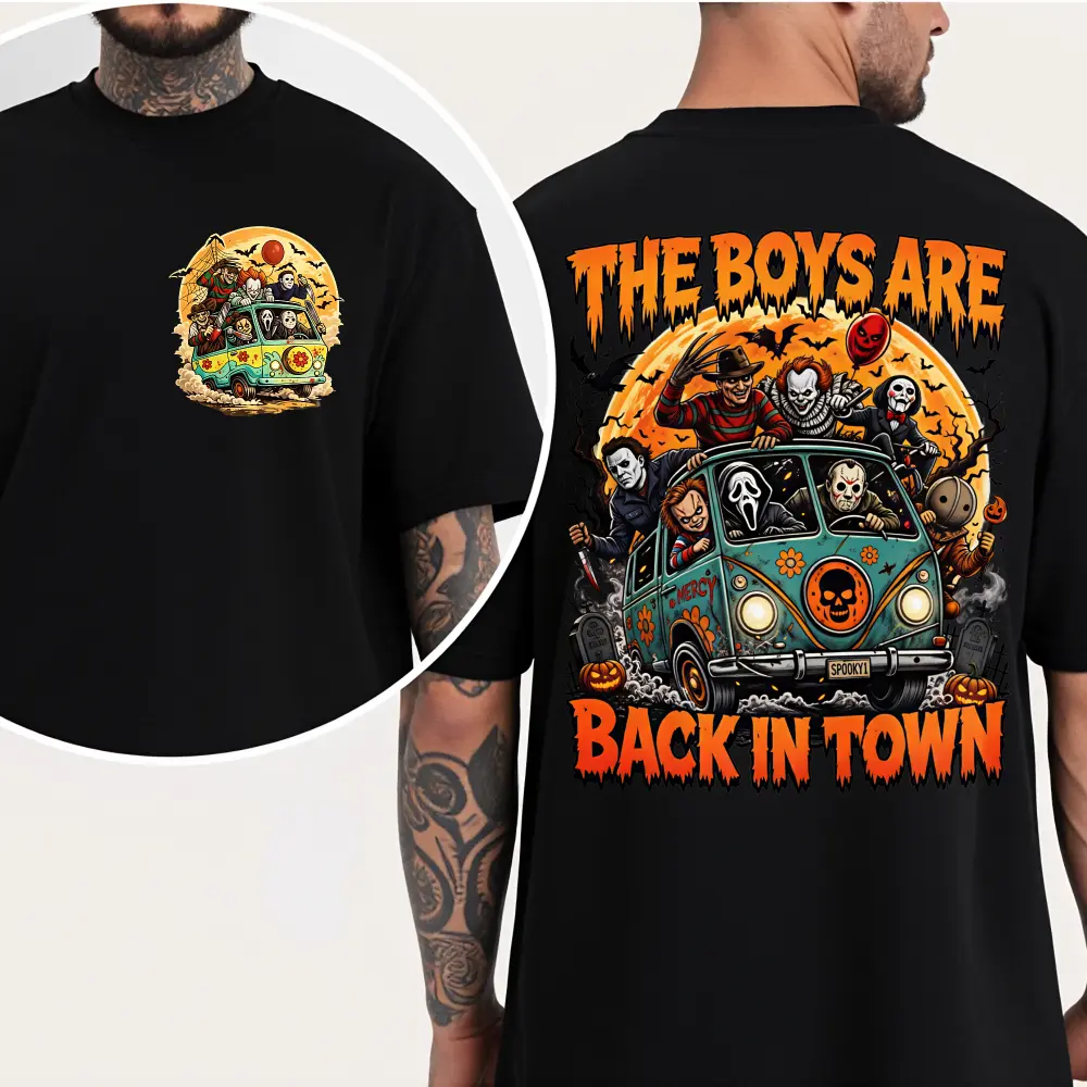 The Boys Are Back In Town T-shirt, Halloween Horror Crew T-shirt, Spooky Slasher Gang Shirt, Scary Movie Tee, Funny Halloween Slasher Tee, Retro Horror Graphic Shirt, Spooky Gift