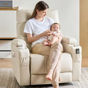 Genuine Leather Recliner Chair, Swivel and Rocking, Italian Water-Washing Process, Nursery Glider Recliner, Glider Rocking Chair, Nursery Chair, Swivel Rocker Recliner Modern Upholstered Armchair