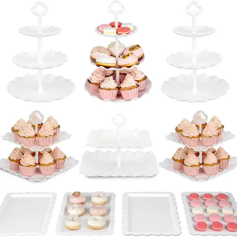 sebastian CADIA, 10PCS cake stands, cupcake stands, 3 two-tier cupcake stands + 3 three-tier cupcake stands + 4 appetizer trays, perfect for birthday party gatherings Cake Decorating Supplies Wedding