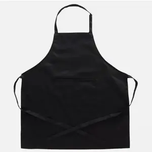 SJPACK 1 Pack Black Plain Apron Bib Washable with Large Front Pocket for Cooking Baking Watering & Commercial Use Unisex Kitchen Apron