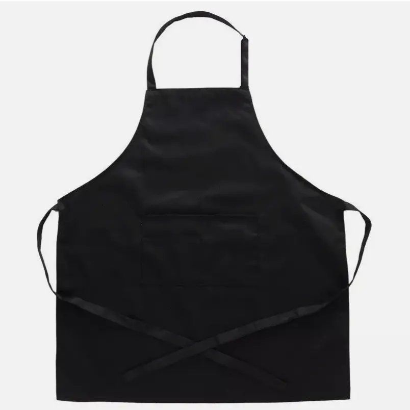 SJPACK 1 Pack Black Plain Apron Bib Washable with Large Front Pocket for Cooking Baking Watering & Commercial Use Unisex Kitchen Apron