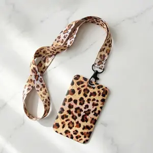 Leopard Badge Holder for Keys and ID Badge | Hard Plastic Card Sleeve with Detachable Neck Strap and Removable Cardholder | Cheetah Print Office Supplies with Versatile Use for Women, Students & Staff