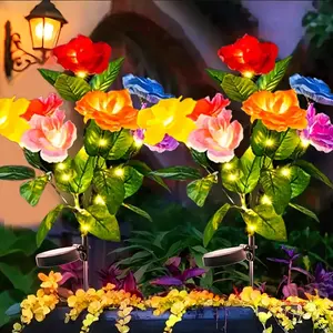 7 Color Rose Solar Garden Lights, Outdoor Solar Flower Lamps, Valentine's Day Decoration, Patio Deck Fence, Easy Installation, Christmas Lawn Plug-In Lamp, Solar Landscape Lights, Outdoor Pathway Lighting