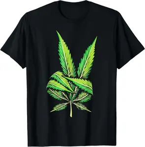 Weed Leaf Marijuana Leaf Hand Peace Sign hand 420 Cannabis T-Shirt