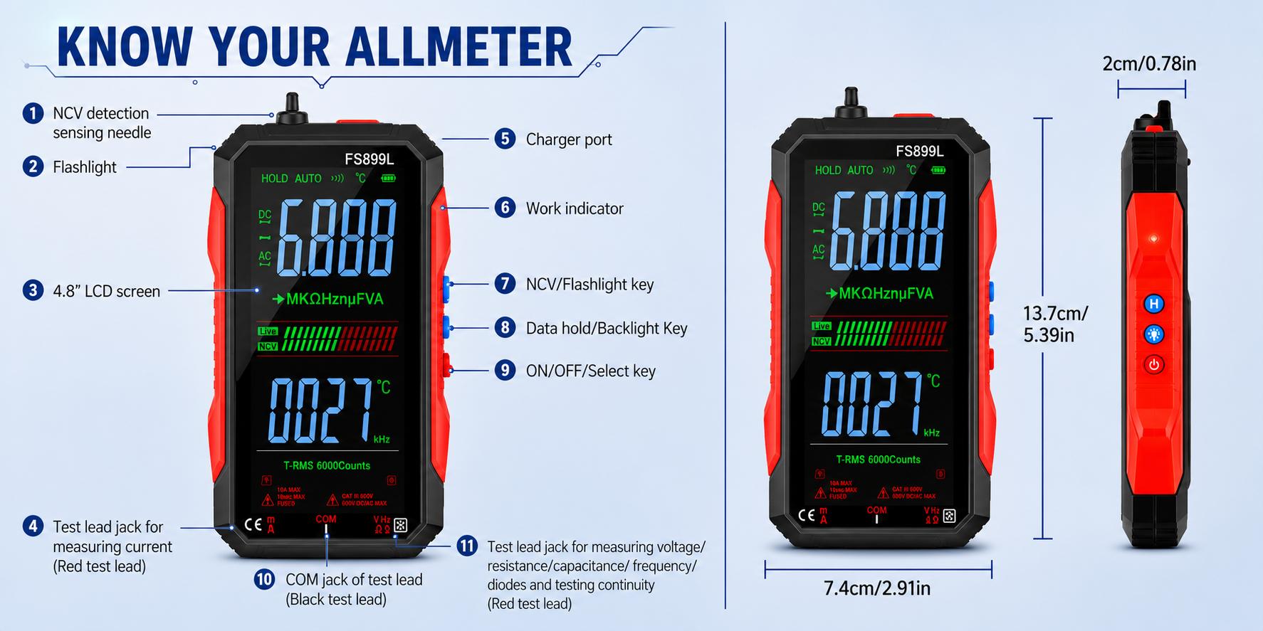 ADESKE True RMS 6000-Count Compact Digital Multimeter Tools and Gadgets - USB-Rechargeable, Auto-Ranging, NCV Voltage Tester with Live/Neutral Wire Detection, Backlit LCD Display, Test Leads for Mechanic, Home Use ADESKE True RMS 6000-Count Compact Digital Multimeter Tools and Gadgets - USB-Rechargeable, Auto-Ranging, NCV Voltage Tester with Live/Neutral Wire Detection, Backlit LCD Display, Test Leads for Mechanic, Home Use