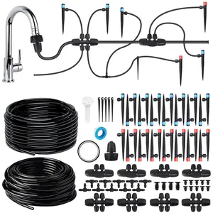 Drip Irrigation System, Automatic Garden Watering Kit, Quick-Connect Watering Misting Drip Irrigation System for Greenhouses,Yards,Lawns,Raised Beds,with 98ft 1/4''& 49ft 1/2" Tubing and Accessories