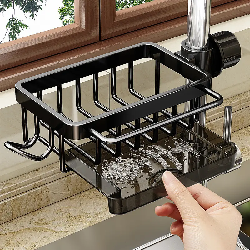 Sink Organizer Rack,Hanging Faucet Drain Rack with Drip Tray Stainless Steel Detachable Sink Faucet Sponge Holder Over Faucet for Kitchen and Bathroom,Scrubbers, Soap,Brush