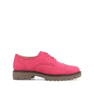 CLAUDIYA OXFORD LOAFER FLATS IN WIDE - Pink Faux Suede
