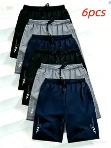 6-Pack Men'S Quick-Dry, Breathable, Stretchy Casual Shorts with  Elastic waistband and zippered pockets  Quick-Drying And Breathable Basketball Shorts for All Seasons, Suitable for Fitness, Running, And Casual Sports, Featuring a Pocket for a Mobile Phone